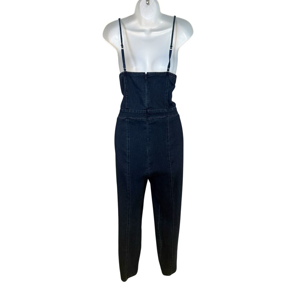 Haute Monde Demin Blue Jean Stretchy Jumpsuit w/Rhinestone Bustline. L - Picture 2 of 10